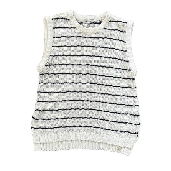 NWT Madewell Puff-Trim Sweater Vest in Stripe Bright Ivory Size Small S - Picture 5 of 9
